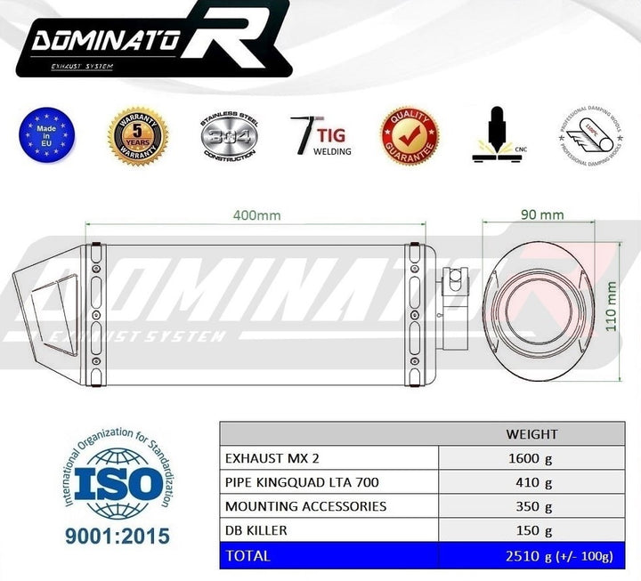 Dominator duslintuvas  SUZUKI KINGQUAD LTA 700 MX2 + DB slopintuvas