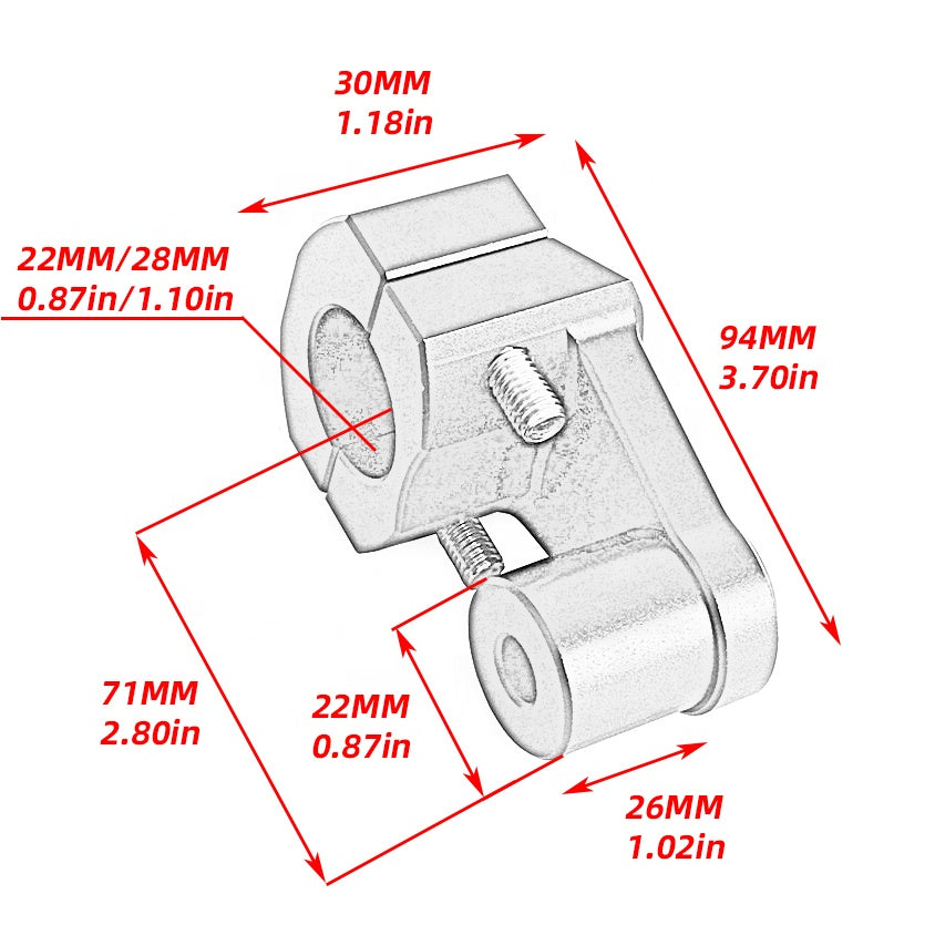 Vairo tvirtinimas universalus juodas 22mm į 28mm aukštis 60mm