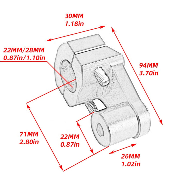 Vairo tvirtinimas universalus juodas 22mm į 28mm aukštis 60mm